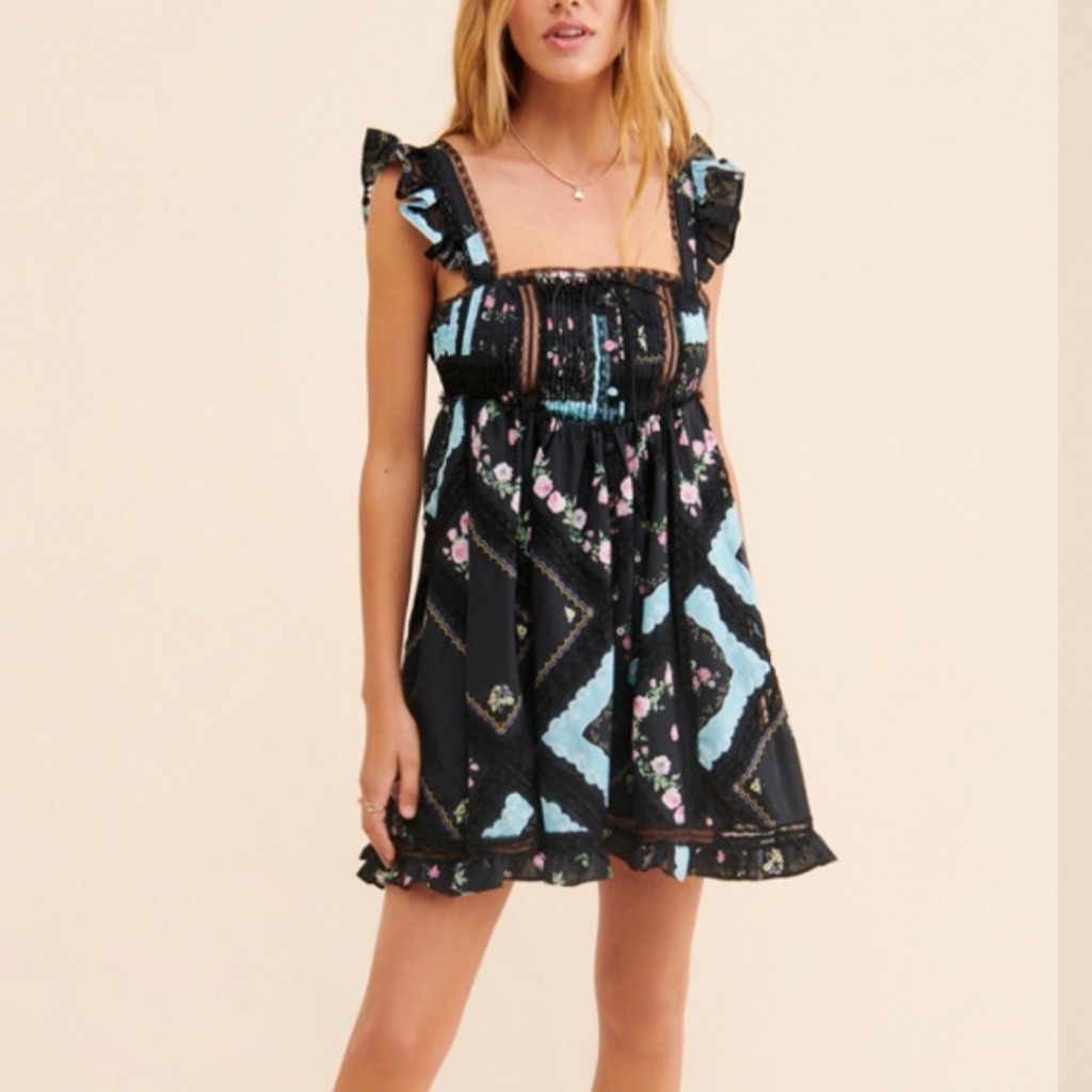 For Love And Lemons Leanne Babydoll Floral Mini Dress